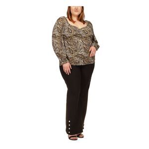 MICHAEL MICHAEL KORS Womens Beige Elastic Cuffs Blouson Sleeve Blouse Plus 3X